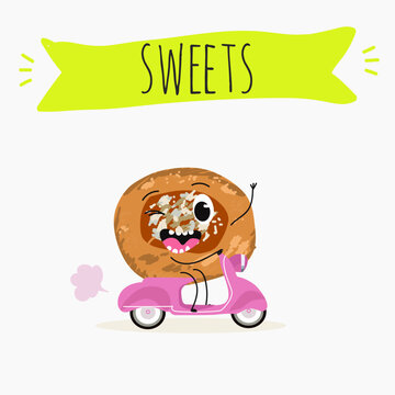 Funny Characters quince dessert, Ayva tatlısı, hand drawn vector illustration.