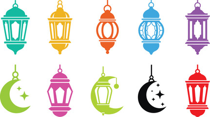 Obraz premium Vibrant ramadan lanterns and crescent moons illustration