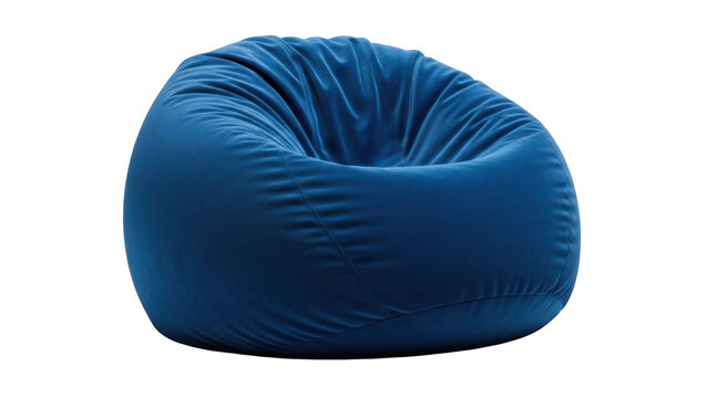Isolated comfortable blue beanbag chair for casual seating in the living room, bedroom