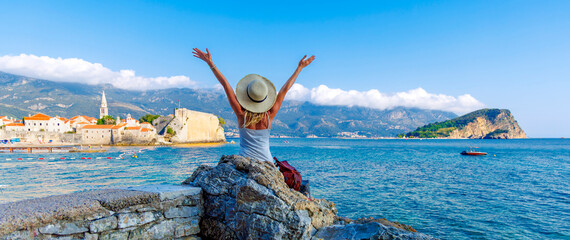 happy woman traveling in croatia, travel destination, summer holiday © M.studio