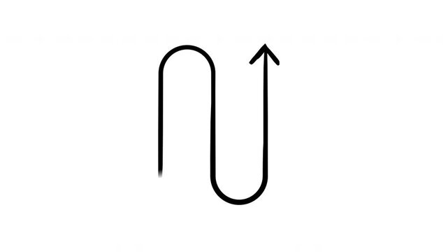 Smoothly bent arrow with U-turn shape hand-drawn sketch animation. Redirection icon. Sharp curved path. Animated doodle direction. Scribble pointer. Ink freehand symbol 4K video on transparent