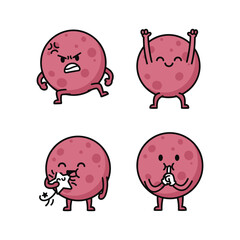 Cartoon bacteria characters expressing different emotions and actions with simple design
