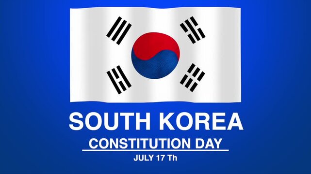 South korea constitution day celebration with waving national flag and blue background