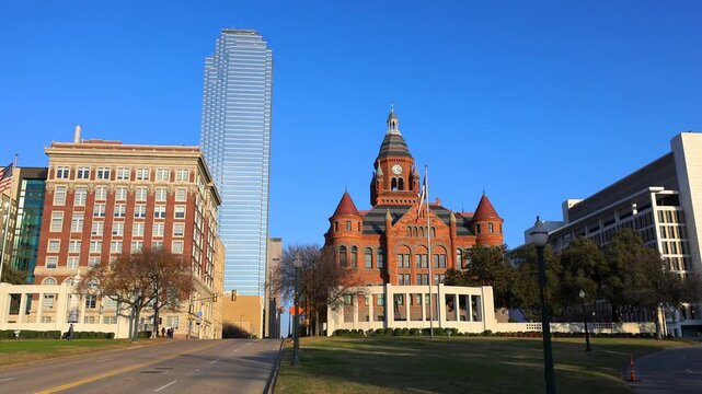 Historic Dealey Plaza with Old Red Museum and Dallas skyline