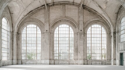Obraz premium Grand Arches in Architectural Beauty: A majestic interior space, showcasing grand arched windows that frame the world, bathed in natural light.