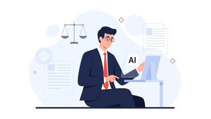 Fototapeta premium Lawyer using AI technology for legal research and case analysis on laptop