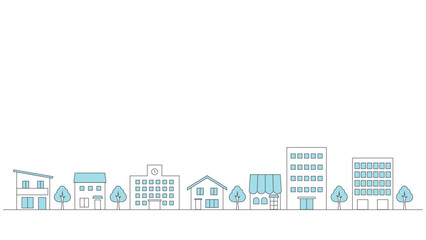 シンプルな街並みのイラストのバナー背景　横長　16:9