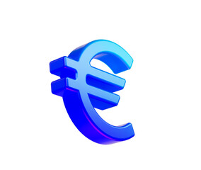 Fototapeta premium Glossy Euro currency symbol in blue gradient with sleek curves and reflective edges, 3D Illustration