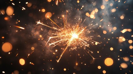 Obraz premium Sparkler emitting bright sparks against dark background creating bokeh effect