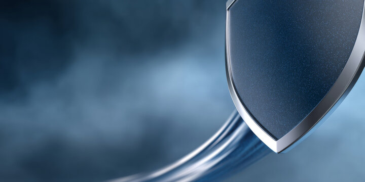 Futuristic metallic shield with blue background
