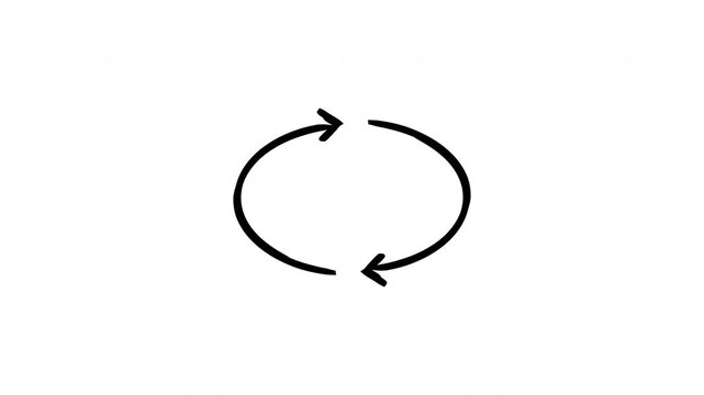 Two-sided oval arrows hand-drawn sketch animation. Cycle continuous movement. Exchange flow. Circular path. Animated doodle direction. Scribble pointer. Ink freehand symbol 4K video on transparent