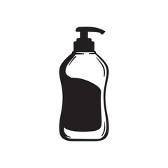 Black and white illustration of a pump bottle for soap lotion or hand sanitizer  simple design