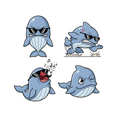 Cartoon dolphin characters with different facial expressions and sunglasses © Robiul