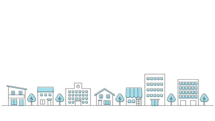 街並みのイラストのバナー背景　手描き風　横長　16:9