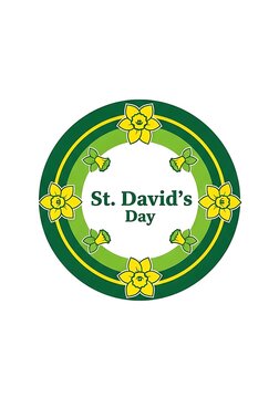 St davids day logo with green and yellow flowers on white