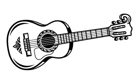 Fototapeta premium A simple black and white drawing of an acoustic guitar on a white background.
