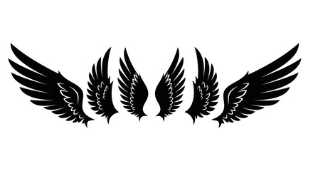 Fototapeta premium A pair of black wings with a white background and intricate design elements.