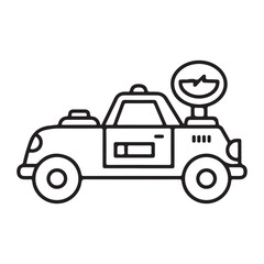 Obraz premium Black and white line drawing of a taxi with a yellow cab sign on top simple illustration of a classic taxi design