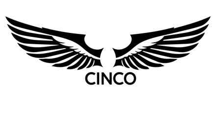 Obraz premium Stylized black and white logo with wings and the text cinco