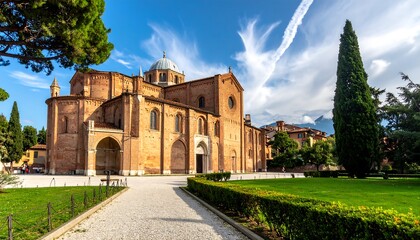Fototapeta premium A large, historic brick building with a dome and arched entrance