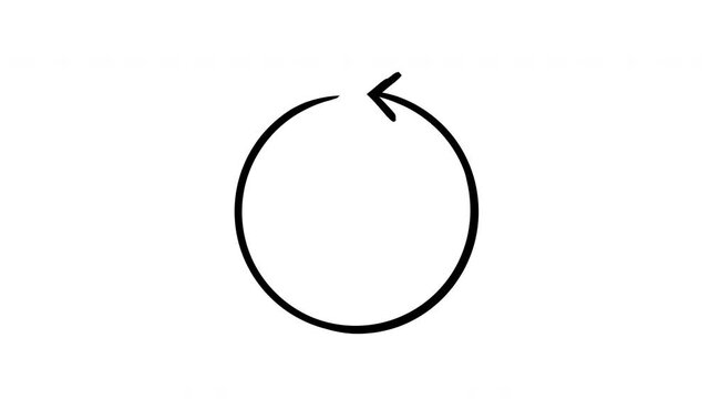 Circular arrow loop in counterclockwise hand-drawn sketch animation. Ongoing process. Round repetition. Animated doodle direction. Scribble pointer. Ink freehand symbol 4K video on transparent