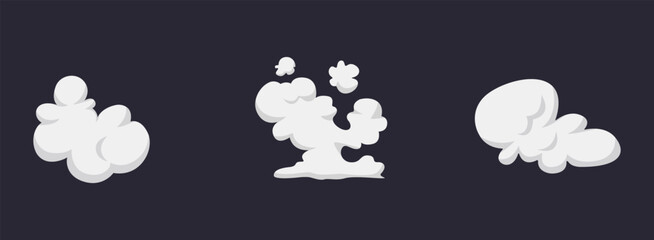 Cartoon smoke and steam vector kit comic explosion, Cooking fog, Fire smoke, and motion cloud eelements.