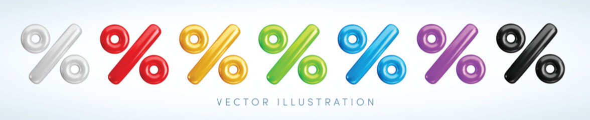 Vector cartoon 3d percent symbol icon set. Cute realistic holiday percentage red sale sign. 3d render rate sign collection for loyalty promotion, Black Friday sale, discount, special offer, shopping.