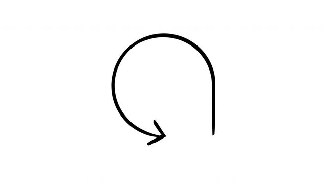 Rounded arrow loop hand-drawn sketch animation. Circular pointing right. Undo sign. Curved process. Animated doodle direction. Scribble pointer. Ink freehand symbol 4K video on transparent