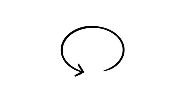 Oval arrow loop hand-drawn sketch animation. Counterclockwise circular continuous shape. Undo return sign. Animated doodle direction. Scribble pointer. Ink freehand symbol 4K video on transparent