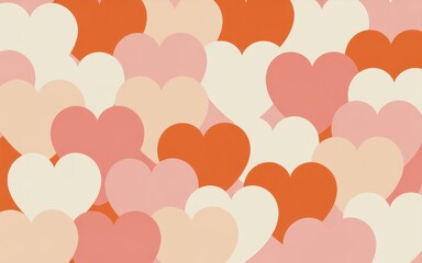 Vibrant Swirl of Red Pink Orange Hearts in Playful Digital Illustration from a Top-Down View