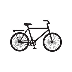 Black bicycle silhouette with thin tires and curved handlebars on white background  simple bike design