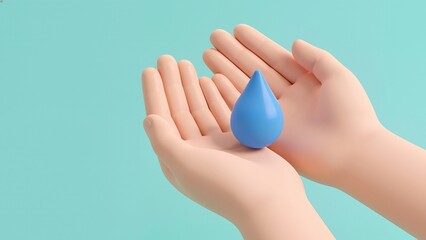 Hands holding blue water droplet