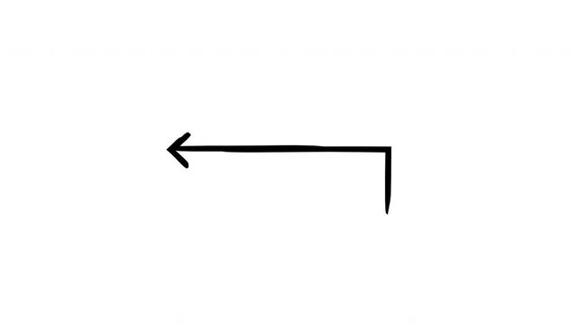 Right-angle arrows turning left hand-drawn sketch animation. 90-degree bends pointing leftward path. Animated doodle direction. Scribble pointers. Ink freehand symbols 4K video on transparent