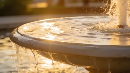 Water fountain with sunlight reflection