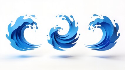 Blue paper wave sculptures