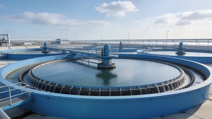 Water treatment facility with circular tanks