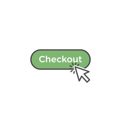 Green "Checkout" button with a clicking mouse cursor, symbolizing online shopping, e-commerce transactions, and purchase confirmation on an isolated white background.