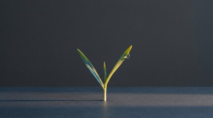 Fresh green sprout emerging from dark background  
