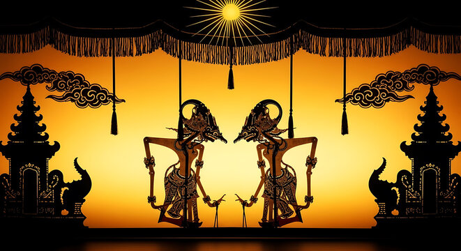 Indonesian cultural heritage shadow play with traditional ornaments