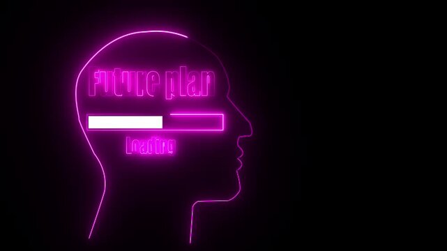 Pink Neon Outline Of Human Head With Future Plan Loading Bar On Black Background progress bar silhouette