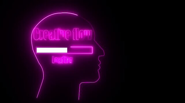 Pink Neon Outline Of Human Head With Creative Flow Loading Bar On Black Background abstract bright