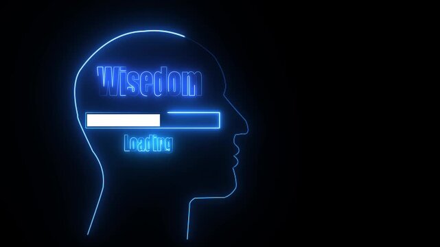 Blue Neon Outline Of Human Head With Wisdom Loading Bar On Black Background abstract brain