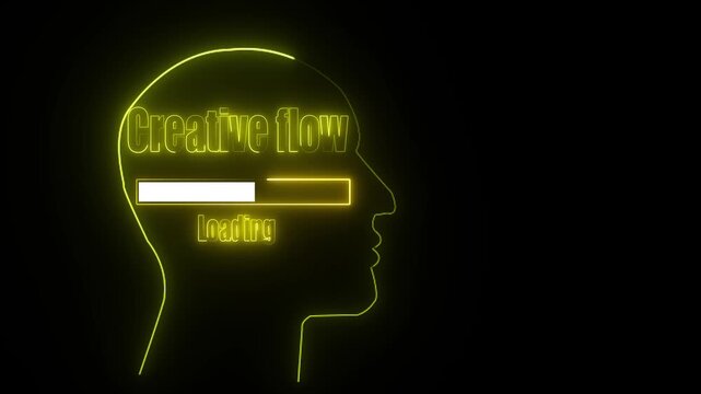 Yellow Neon Outline Of Human Head With Creative Flow Loading Bar On Black Background abstract bright