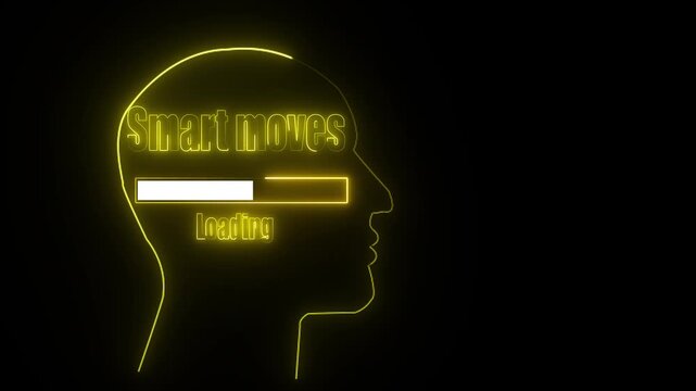 Yellow Neon Outline Of Human Head Silhouette With Loading Bar And Smart Moves Text image photo