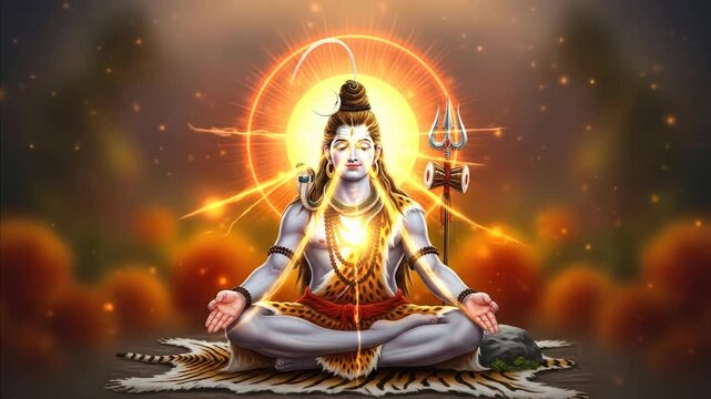 Lord Shiva meditating with divine energy, spiritual enlightenment, yoga, hinduism