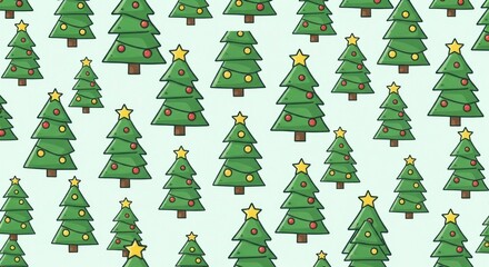 Obraz premium A festive pattern of cartoon Christmas trees on a light blue background
