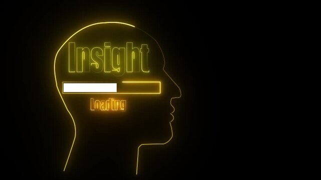 Neon yellow outline of a human head profile with the word Insight and a loading bar inside silhouette