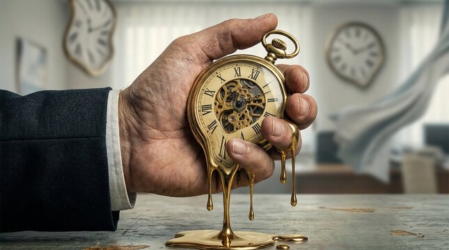 Surreal Concept of Melting Pocket Watch Representing Time Running Out