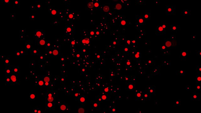 Red dots of different sizes scattered across a black background circles spheres