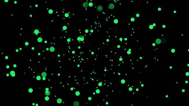 Green circles of various sizes scattered on a black background dots spheres